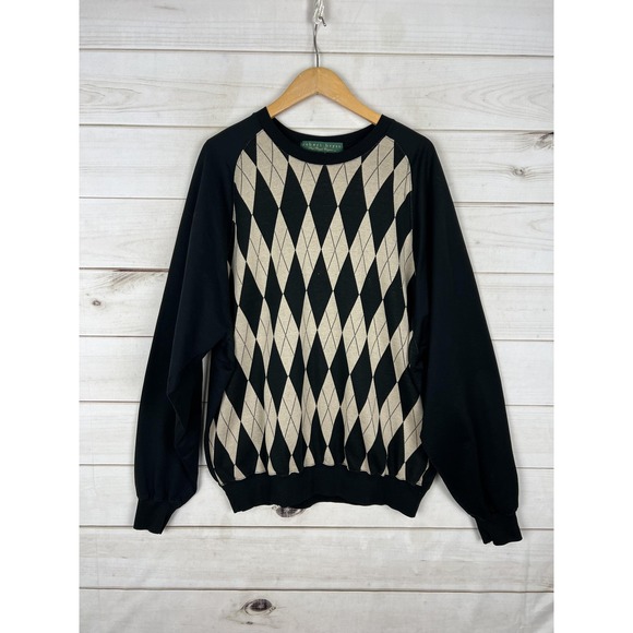 Robert Bruce Other - Robert Bruce Sweater Mens Large Black Argyle Supima Cotton Pullover Preppy USA